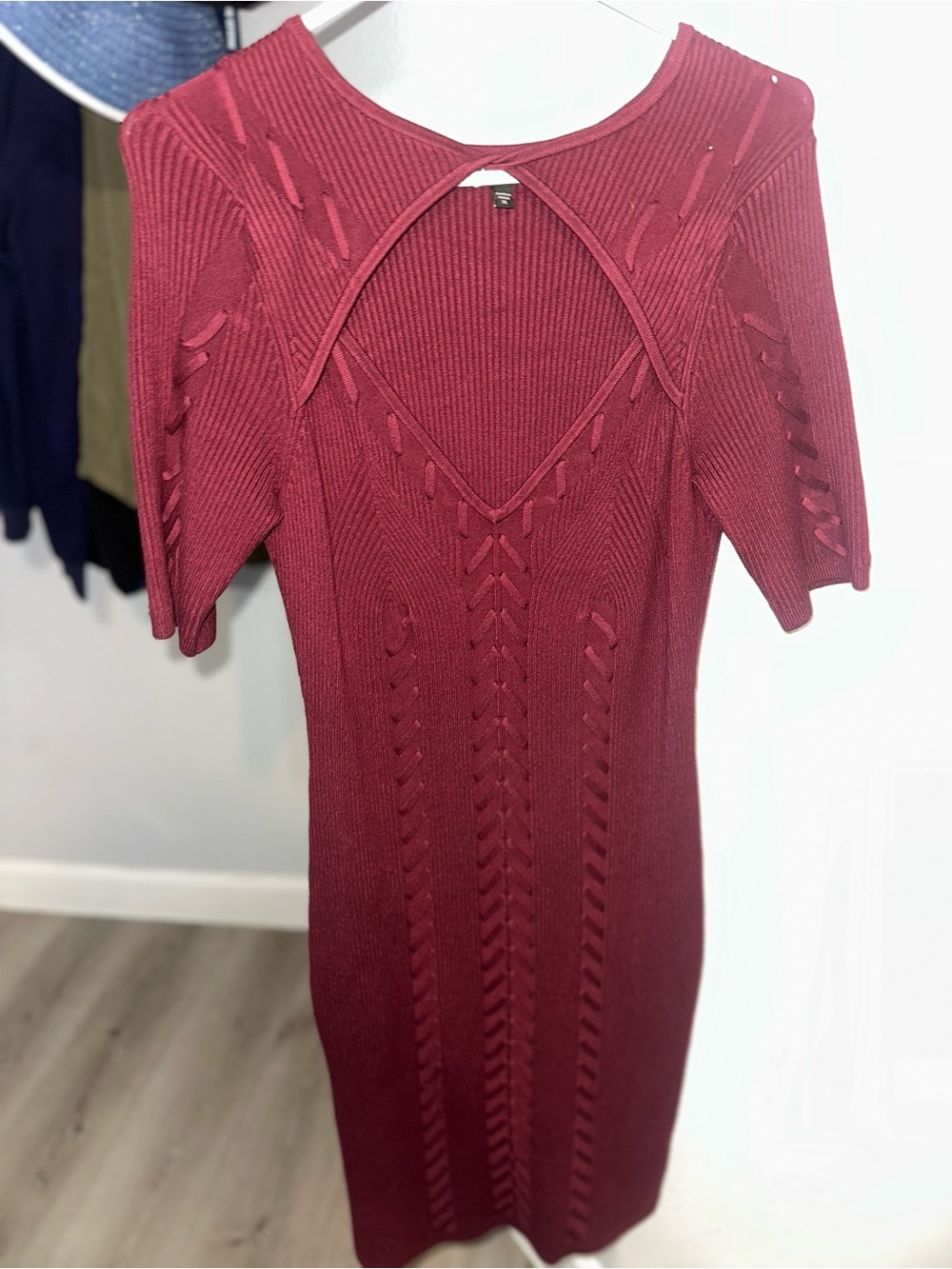 Guess Ribbed Knit Midi Dress - Wine